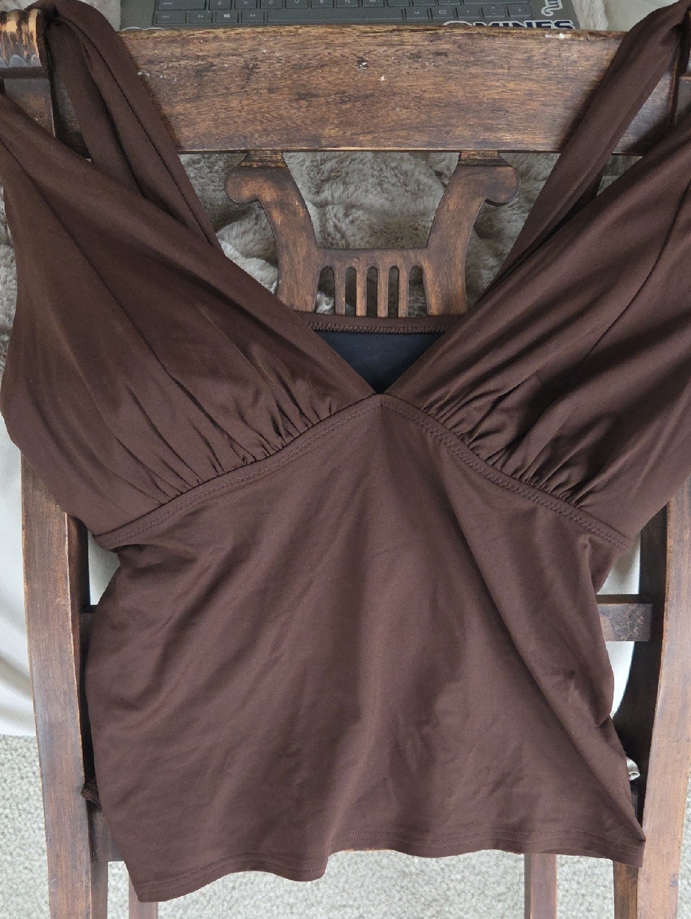 Lands End Brown Tankini Swim Top Mocha Brown 14 Padded Cups Wide Straps Neutral